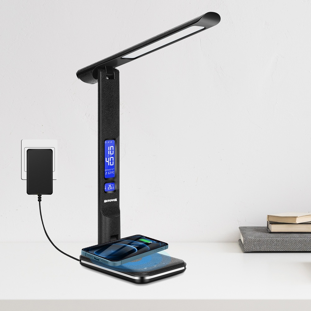Lampada da tavolo con caricatore wireless e sveglia display LCD - immagine 2
