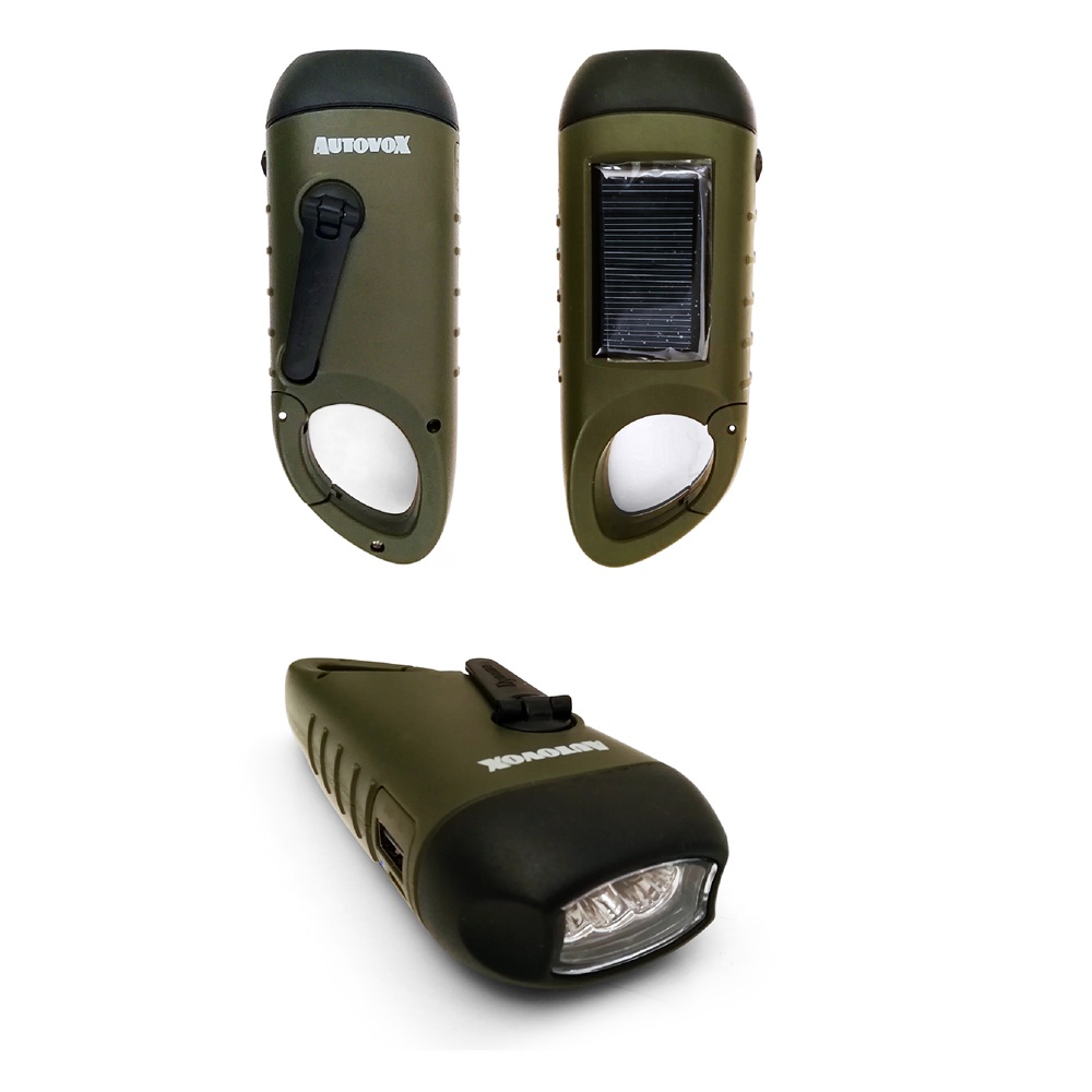Torcia a carica manuale, solare, USB - immagine 2